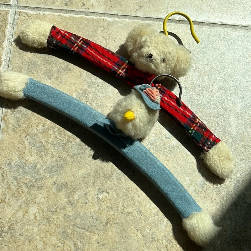 RARE Vintage Children Kids Clothing Coat Hanger Teddy Bear face 3D felt & duck